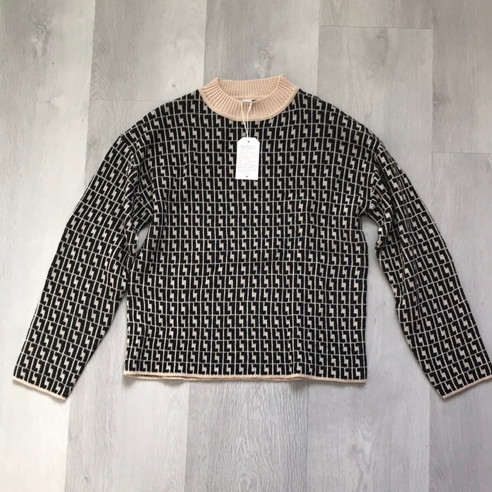 WOMENS SWEATER CREW NECK ALLOVER PATTERN OVER SIZED PULLOVER SMALL